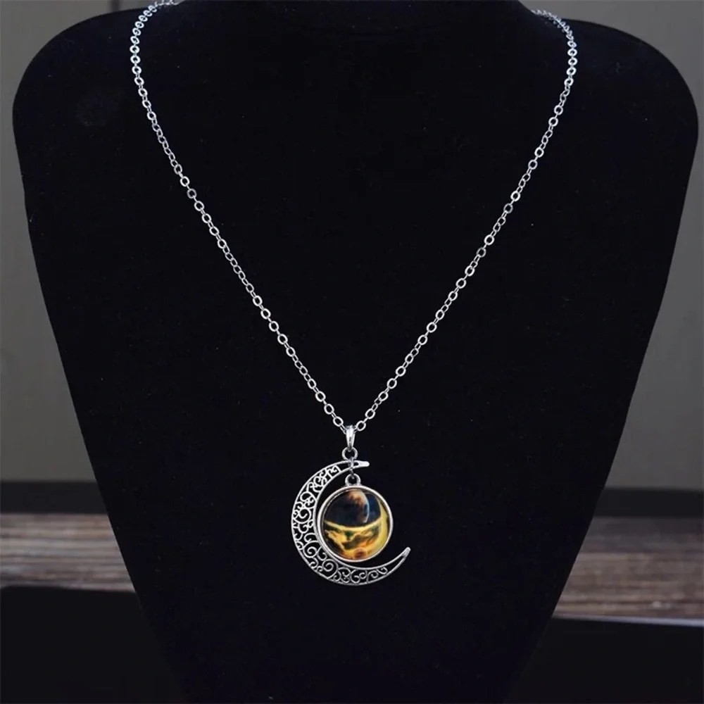 New celestial Yellow sun spark nebula milky way Moon galaxy universe necklace - Picture 2 of 5
